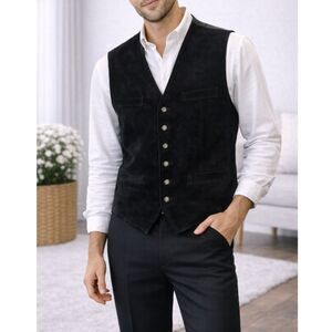 Career Collection Men's Size Large Leather Black Button Front Vest Vintage